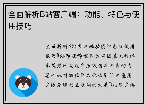 全面解析B站客户端：功能、特色与使用技巧